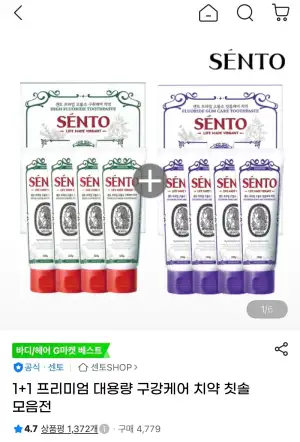 센토 1+1 프리미엄 대용량 구강케어 치약 칫솔