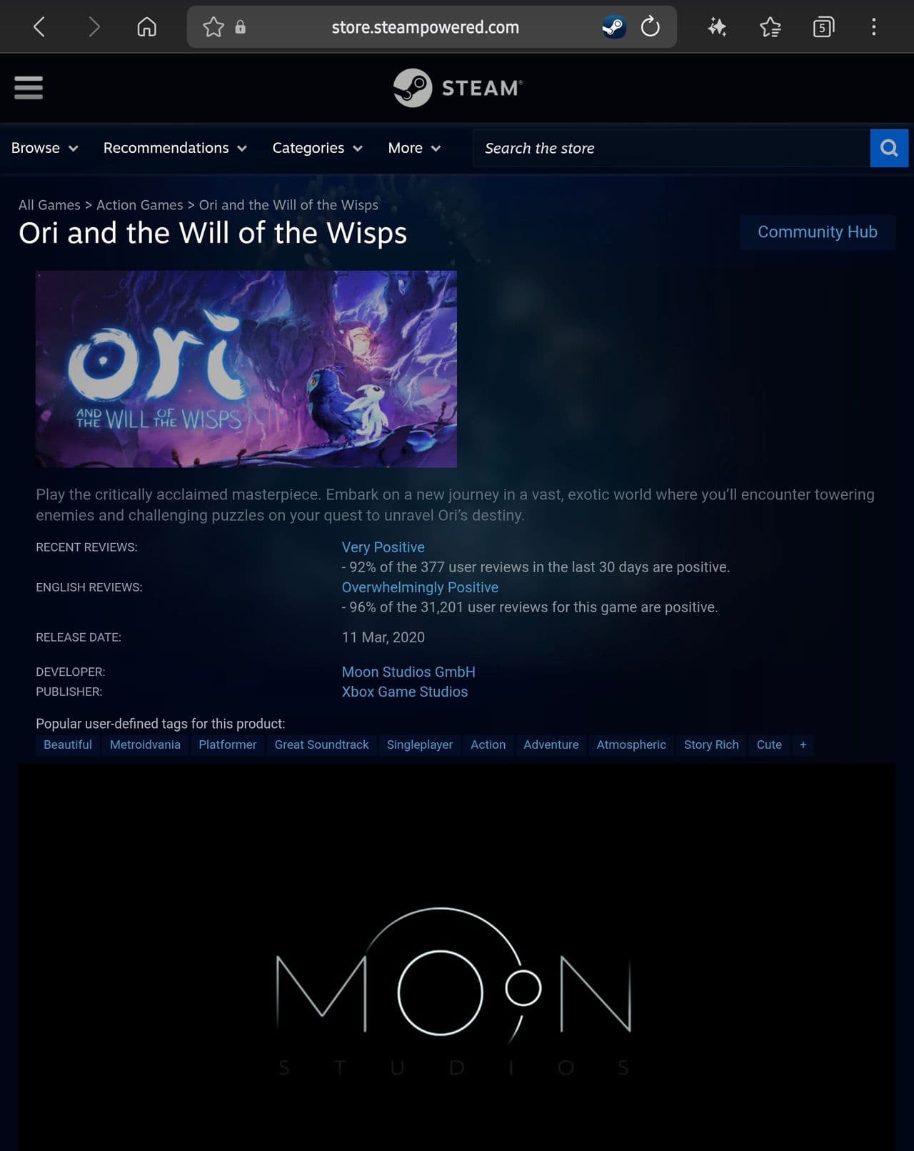 Ori and the Will of the Wisps 90% 할인 (역대 최저가)