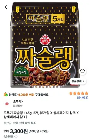 오뚜기 짜슐랭 145g, 5개
