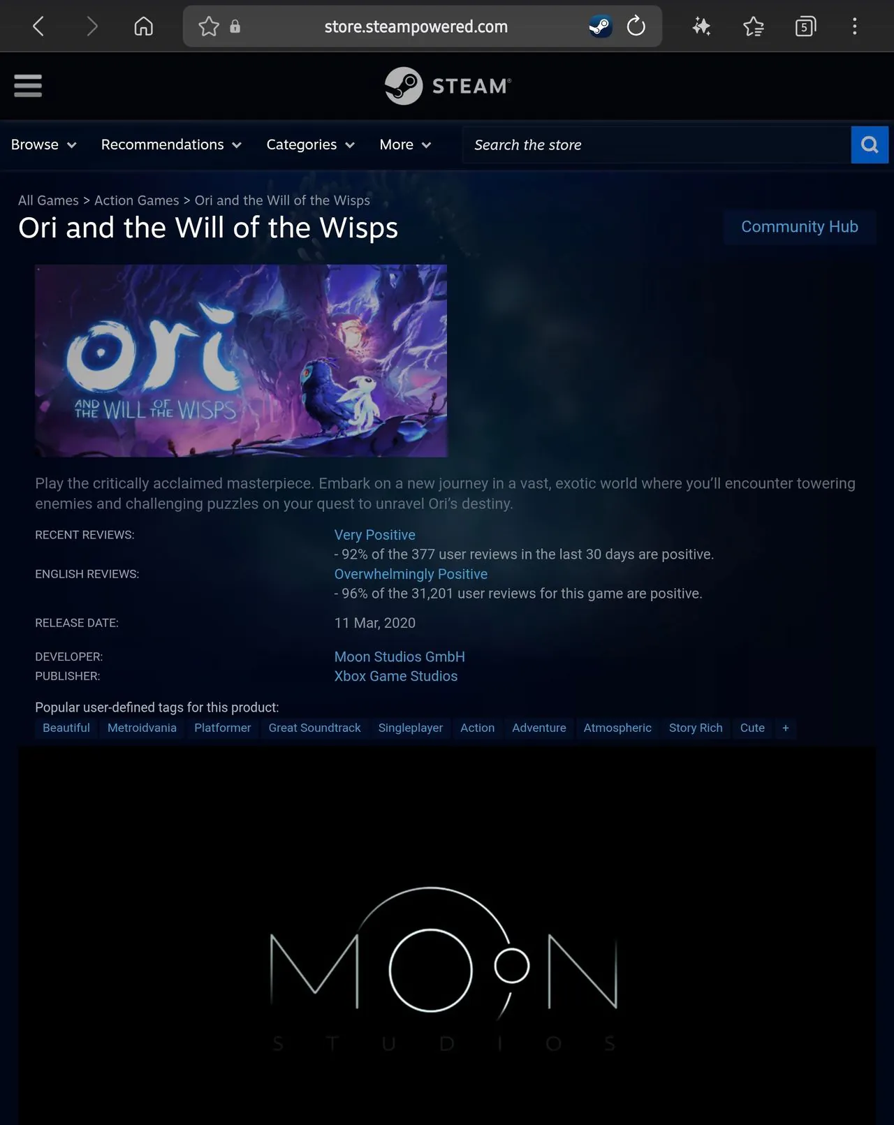 Ori and the Will of the Wisps 90% 할인